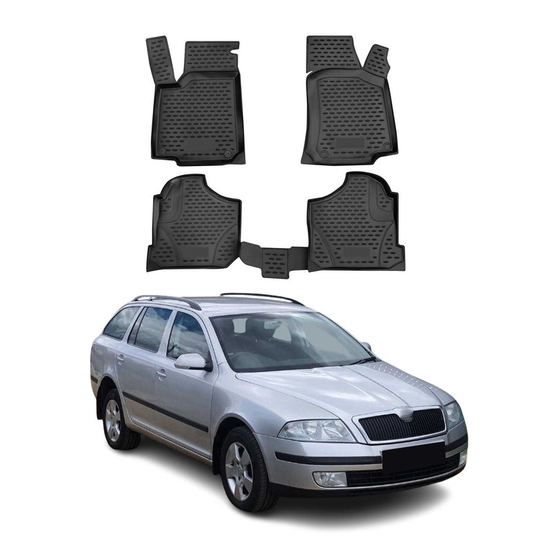 Tapis de sol pour Skoda Octavia Tour 2005-2010 en caoutchouc TPE 3D Noir 4Pcs