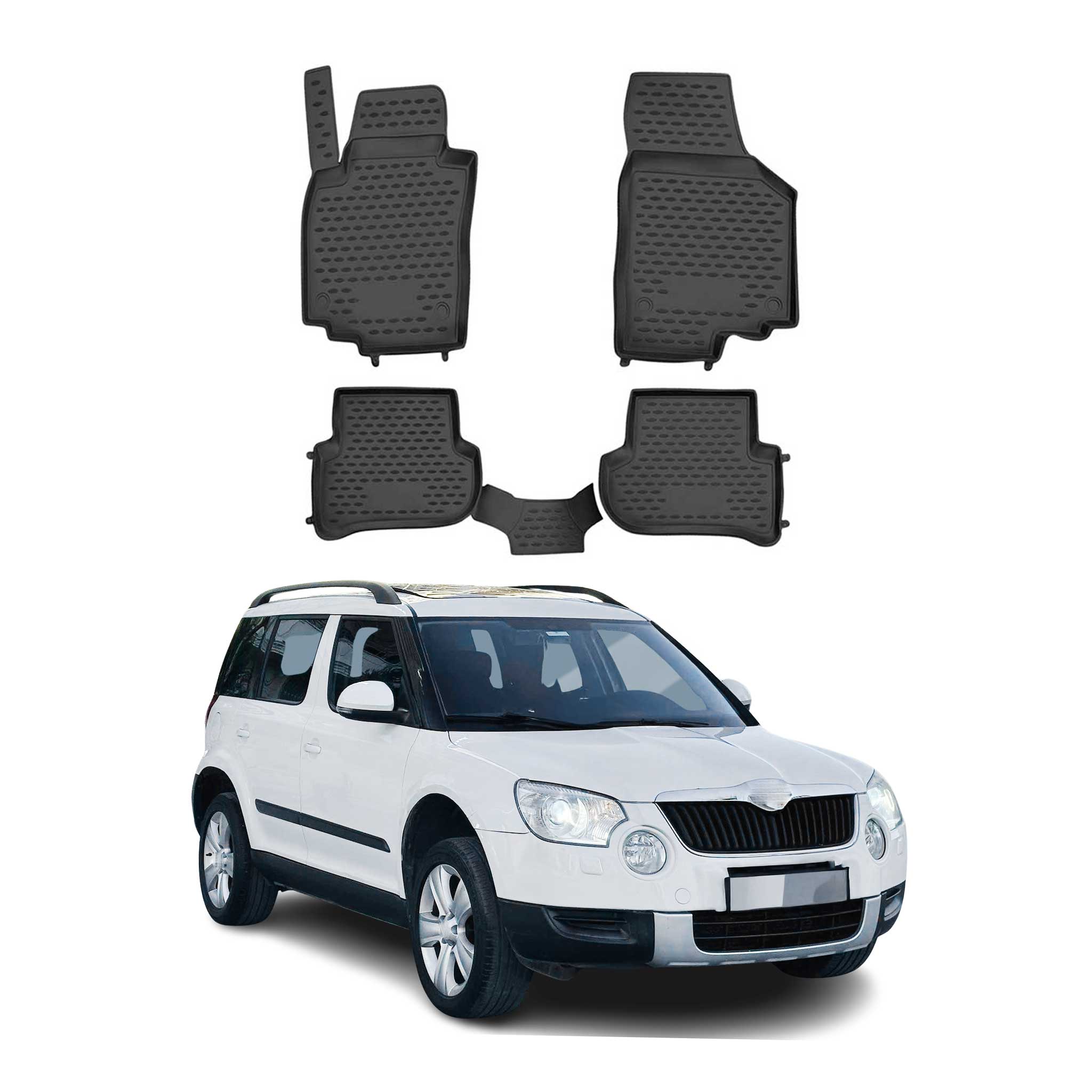 OMAC Tapis de sol pour Skoda Yeti 2009-2017 sur mesure en caoutchouc Noir