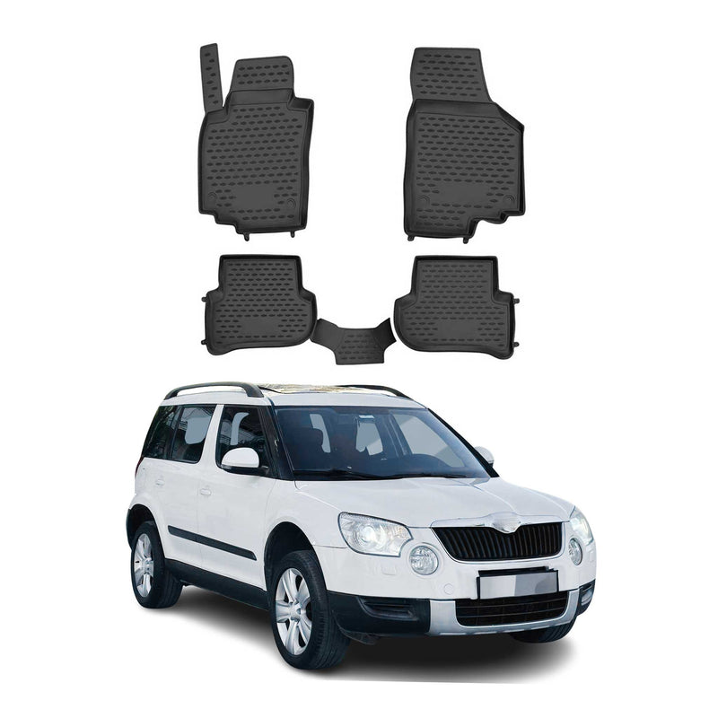 OMAC Tapis de sol pour Skoda Yeti 2009-2017 sur mesure en caoutchouc Noir