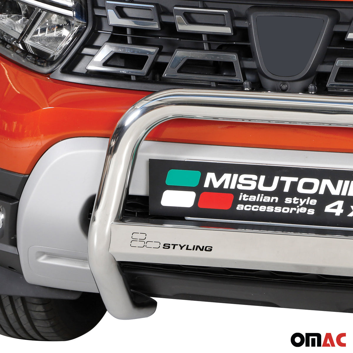 Pare-Buffle Avant Pour Dacia Duster 2021-2026 Ø63mm Acier Inoxydable Argent