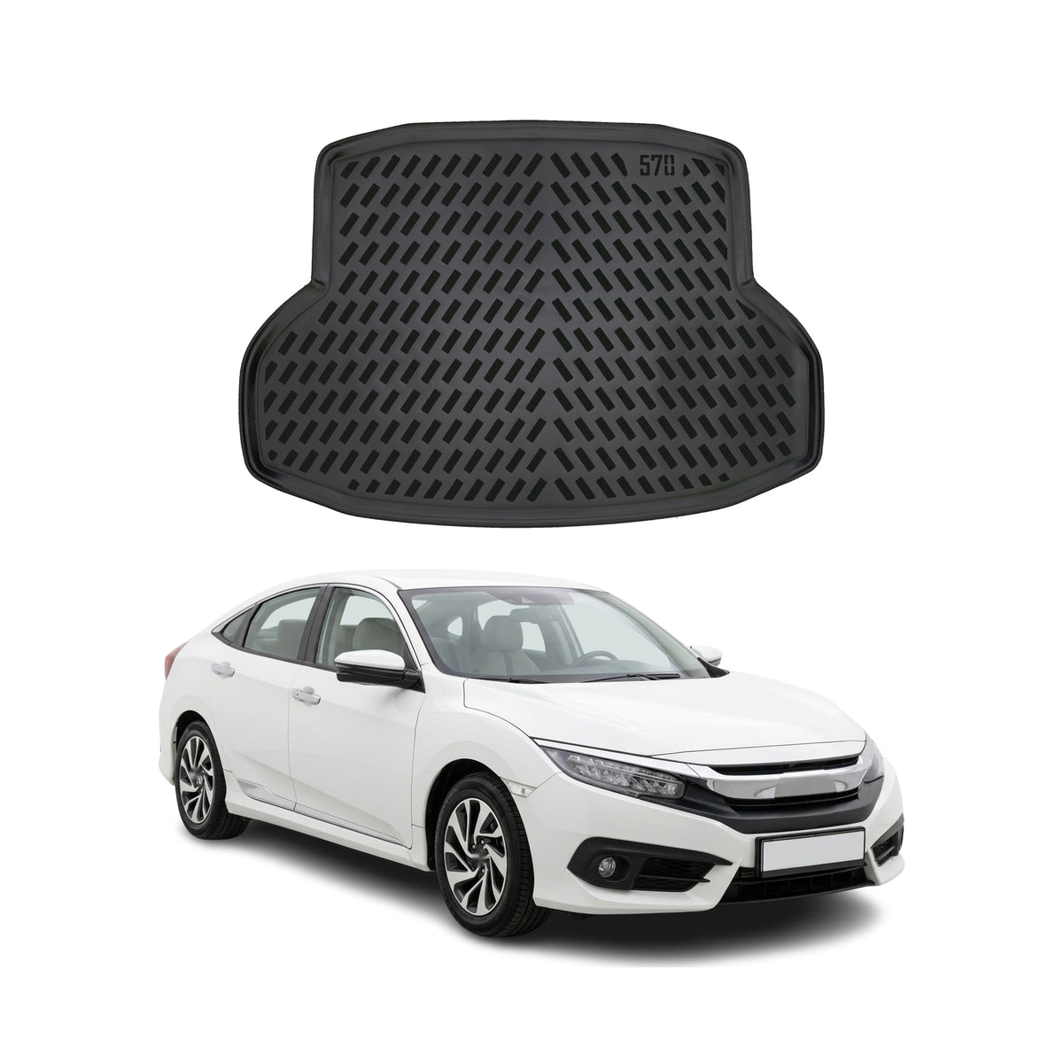 Tapis de coffre pour Honda Civic 10 Berline 2016-2021 Noir 3D en Caoutchouc TPE