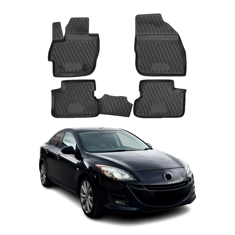 Tapis de sol pour Mazda 3 2009-2013 en caoutchouc TPE 3D Noir 4Pcs