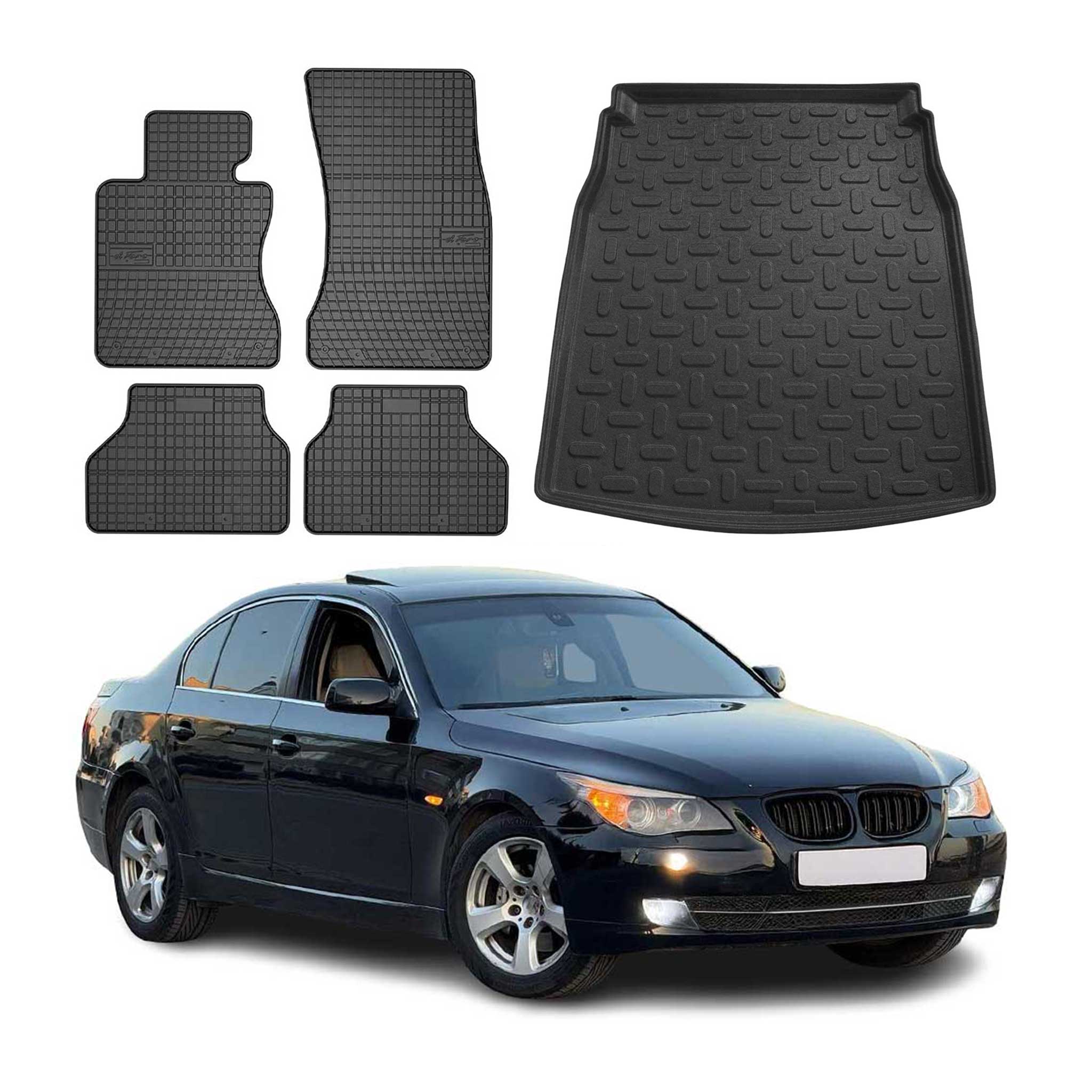 Kit Tapis de sol et coffre pour BMW Série 5 E60 2003-2010 / M5 2004-10 Noir TPE