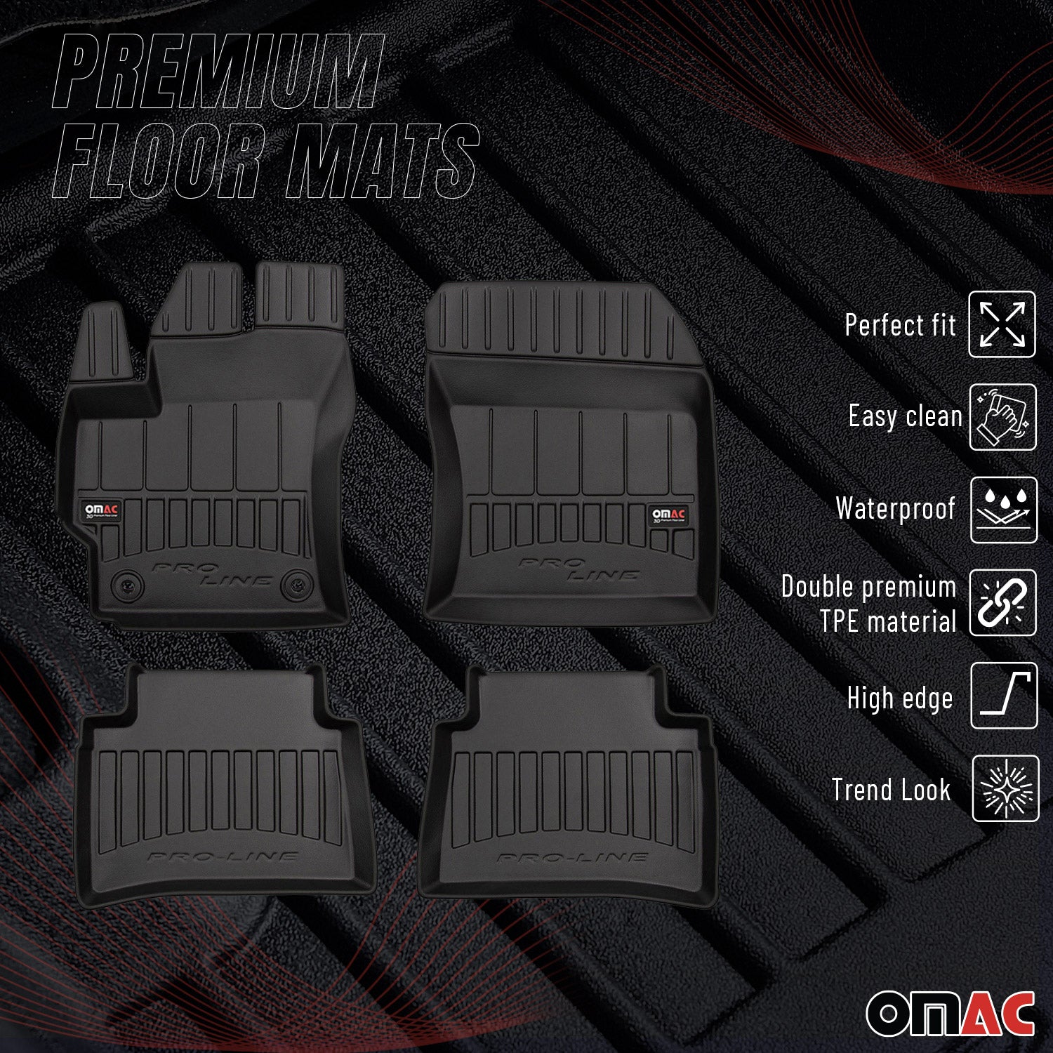 OMAC Tapis de sol en caoutchouc pour Toyota Corolla Berline Break 2019-2026 Noir