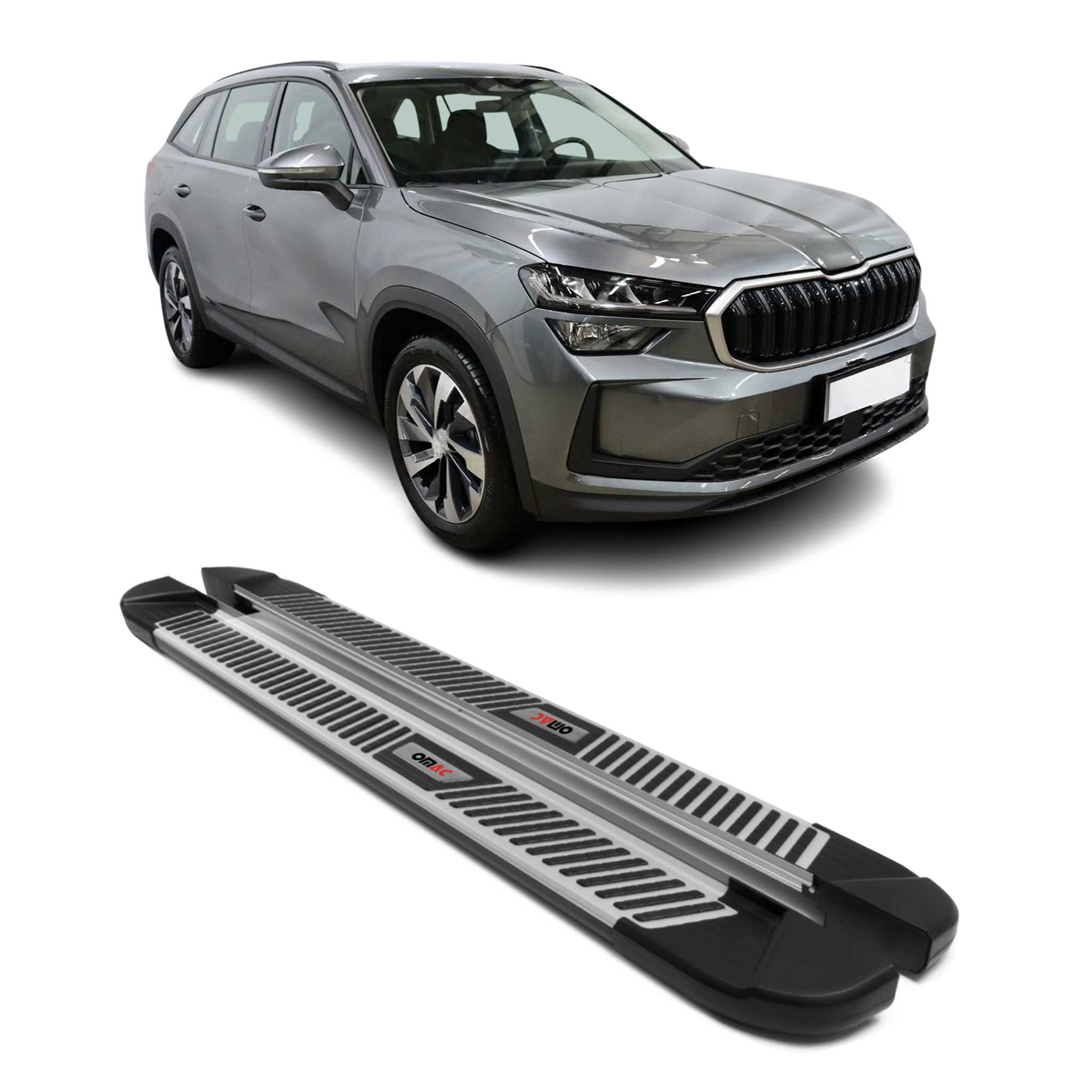 Marchepieds latéraux pédale pour Skoda Kodiaq II 2024-2026 Alu Noir Gris
