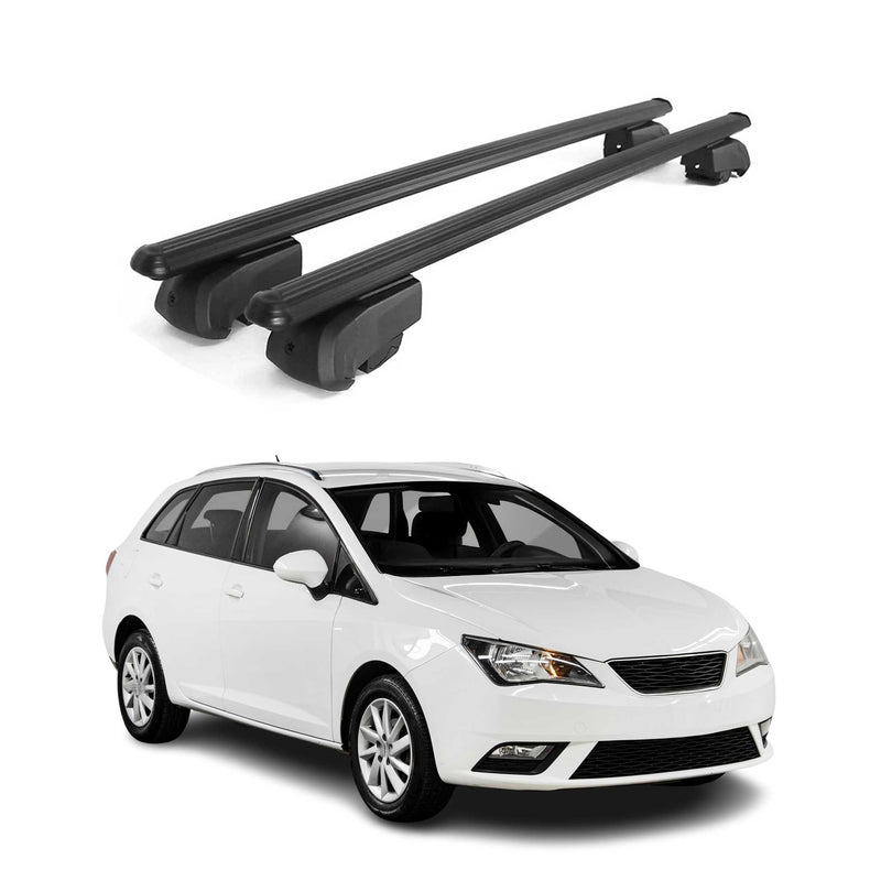 Barres de toit Transversales pour Seat Ibiza IV ST 2009-2016 Alu Noir ABE 2x