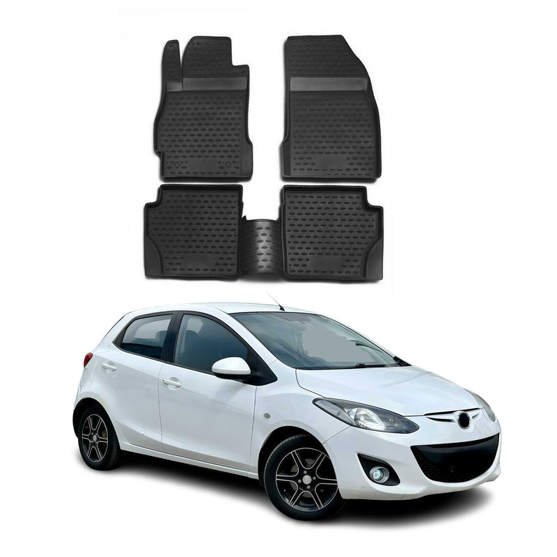 Tapis de sol pour Mazda 2 2007-2015 en caoutchouc TPE 3D Noir 4Pcs