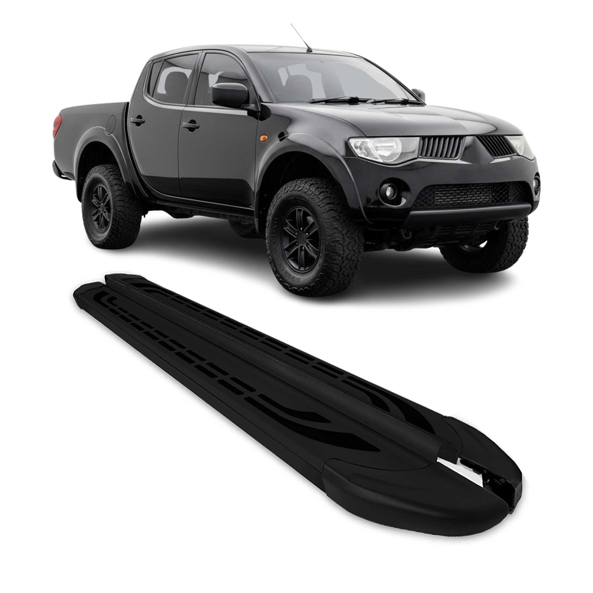 Marchepieds Latéraux pour Mitsubishi L200 DoubleCab 2005-14 Alu Gris Noir L2 2x