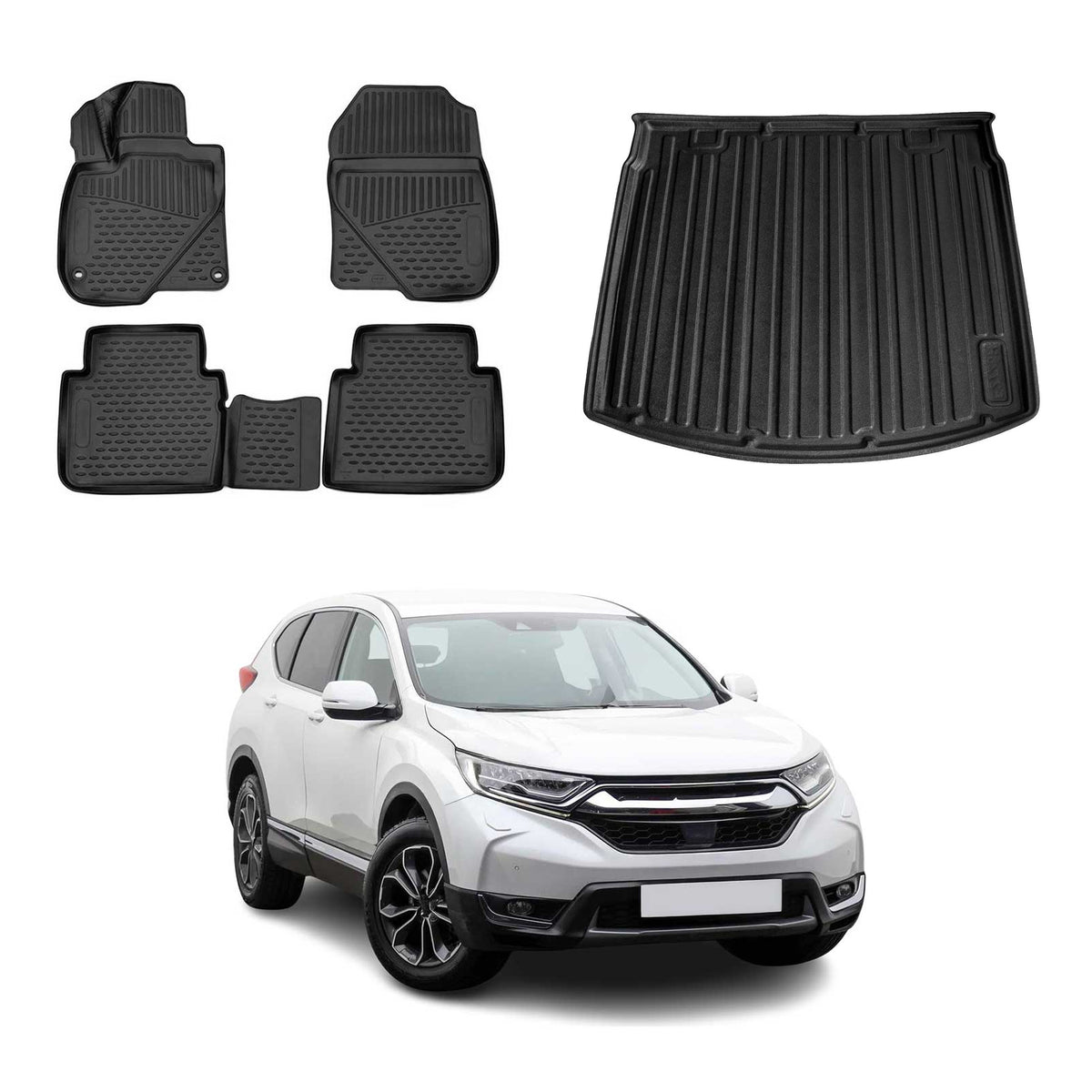 OMAC Kit Tapis de Sol et Coffre pour Honda CR-V V 2017-2022 Noir