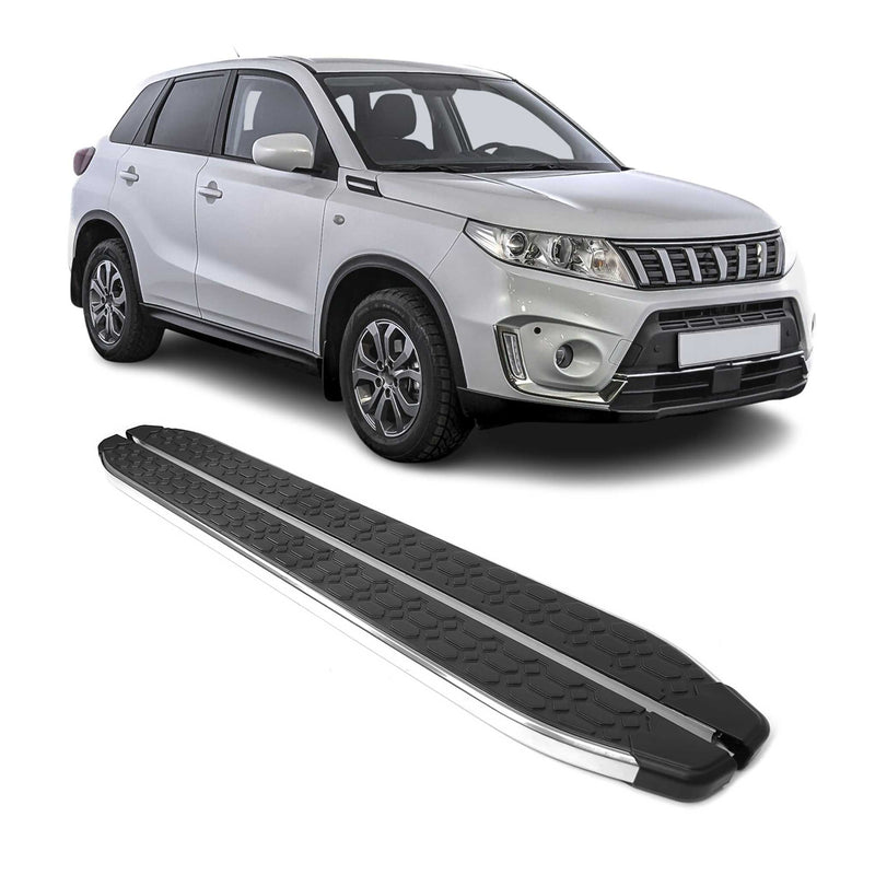 Marchepieds Latéraux pour Suzuki Vitara 2015-2024 inox Brillant Argent Noir 2Pcs