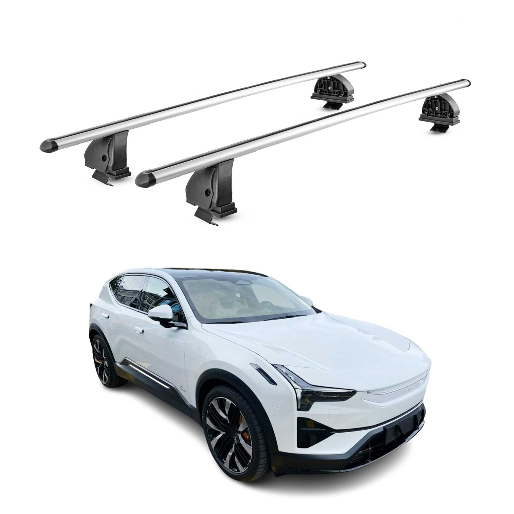 Barres de toit transversales Alu pour Polestar 2 2020-2026 TÜV 75 kg Gris 2Pcs