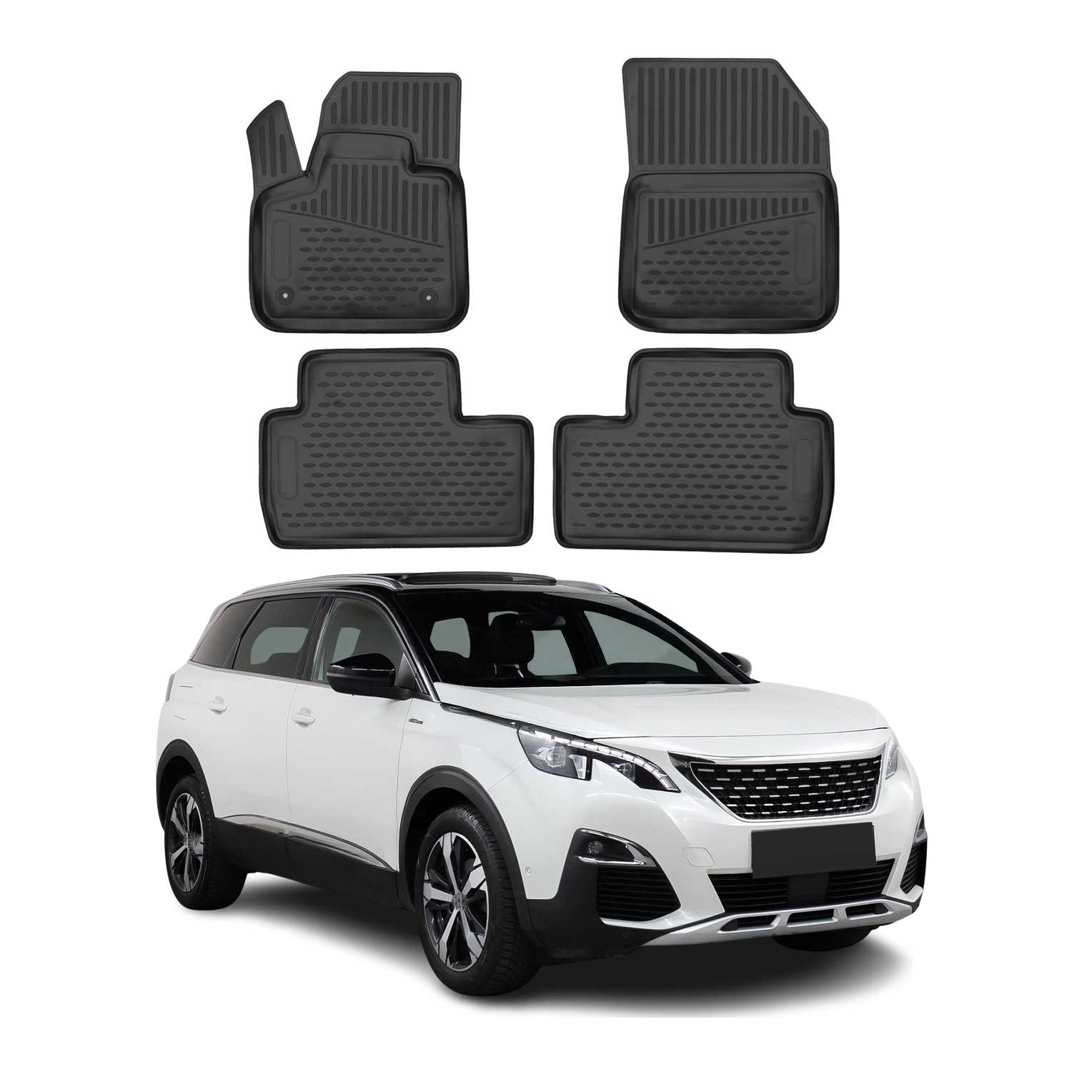 OMAC Tapis de sol pour Peugeot 5008 2017-2025 sur mesure en caoutchouc Noir