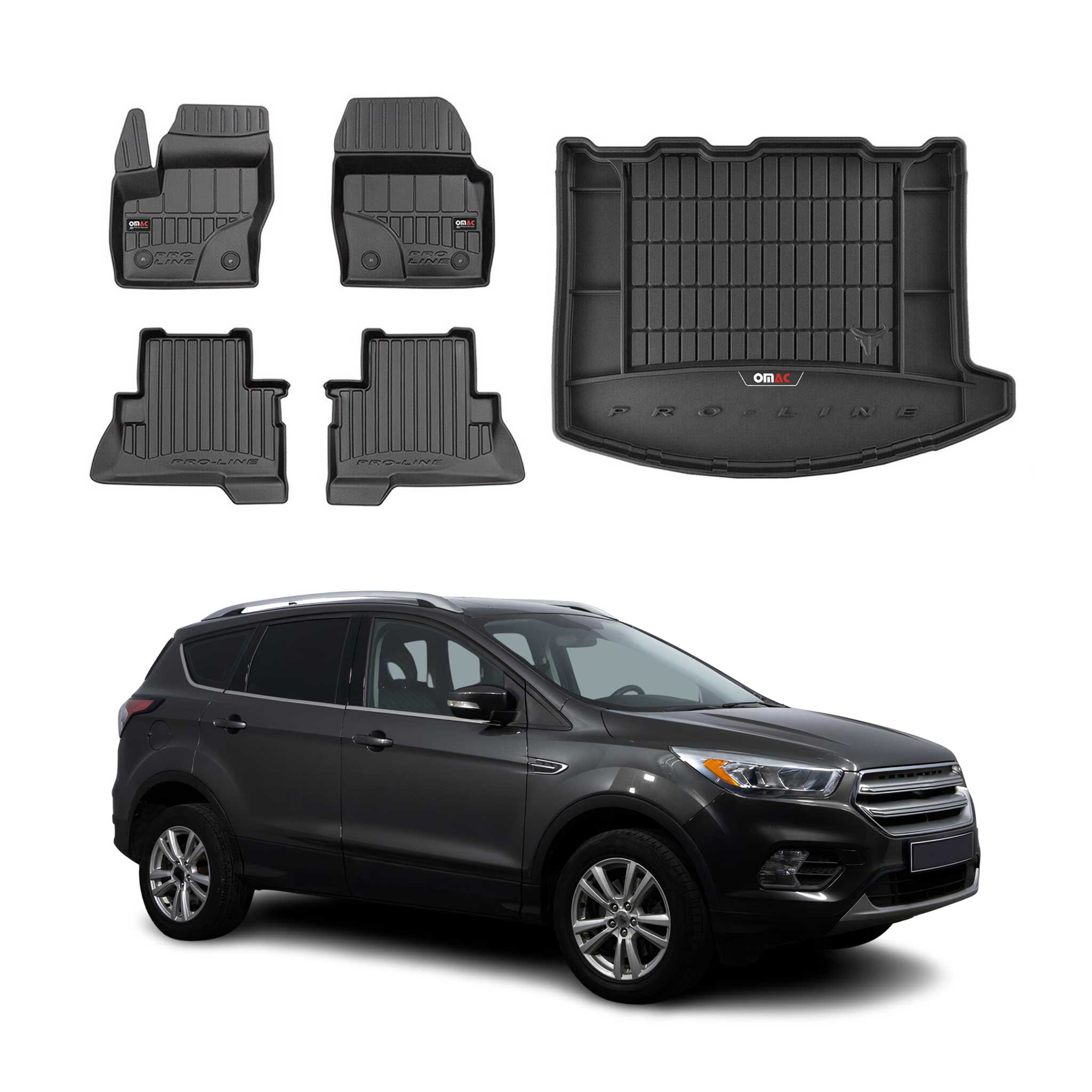 Kit Tapis de Sol et Coffre pour Ford Ford Kuga II 2012-2019 TPE Caoutchouc Noir
