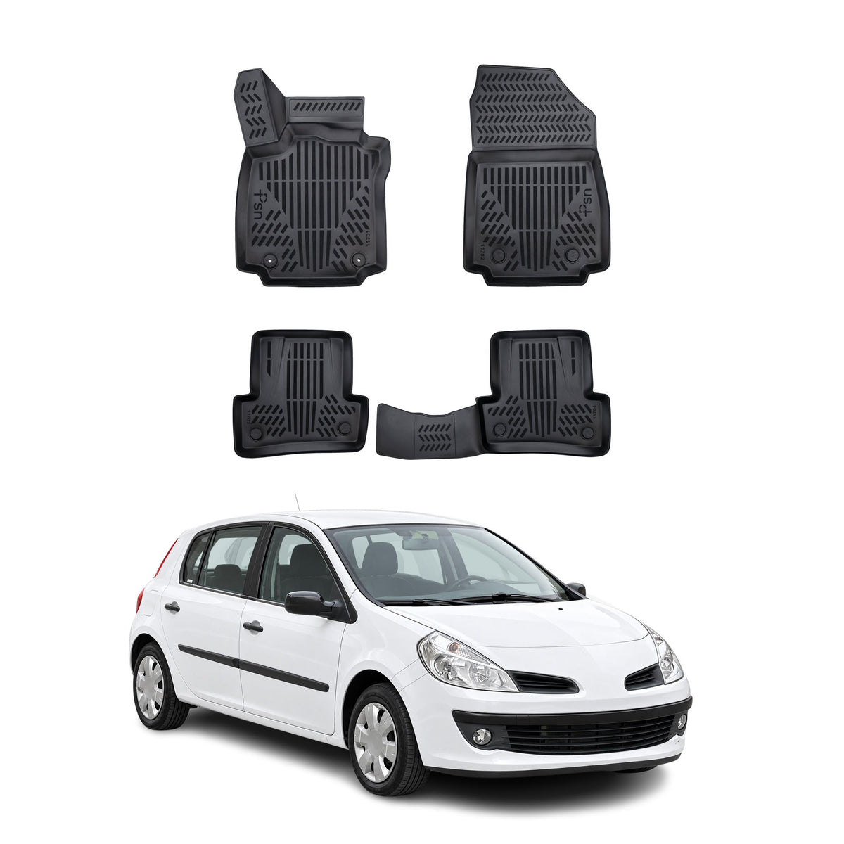 Tapis de sol pour Renault Clio 3 2005-2012 Noir 3D en TPE 4Pcs