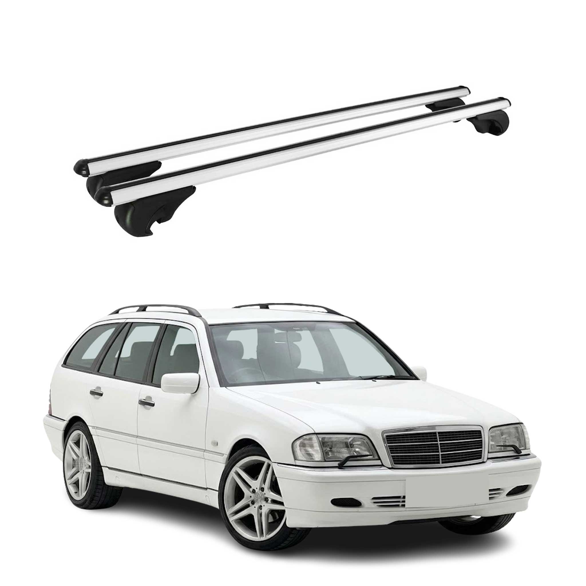 Barres de toit Transversales pour Mercedes Classe C S202 1993-2000 TÜV Gris 2Pcs