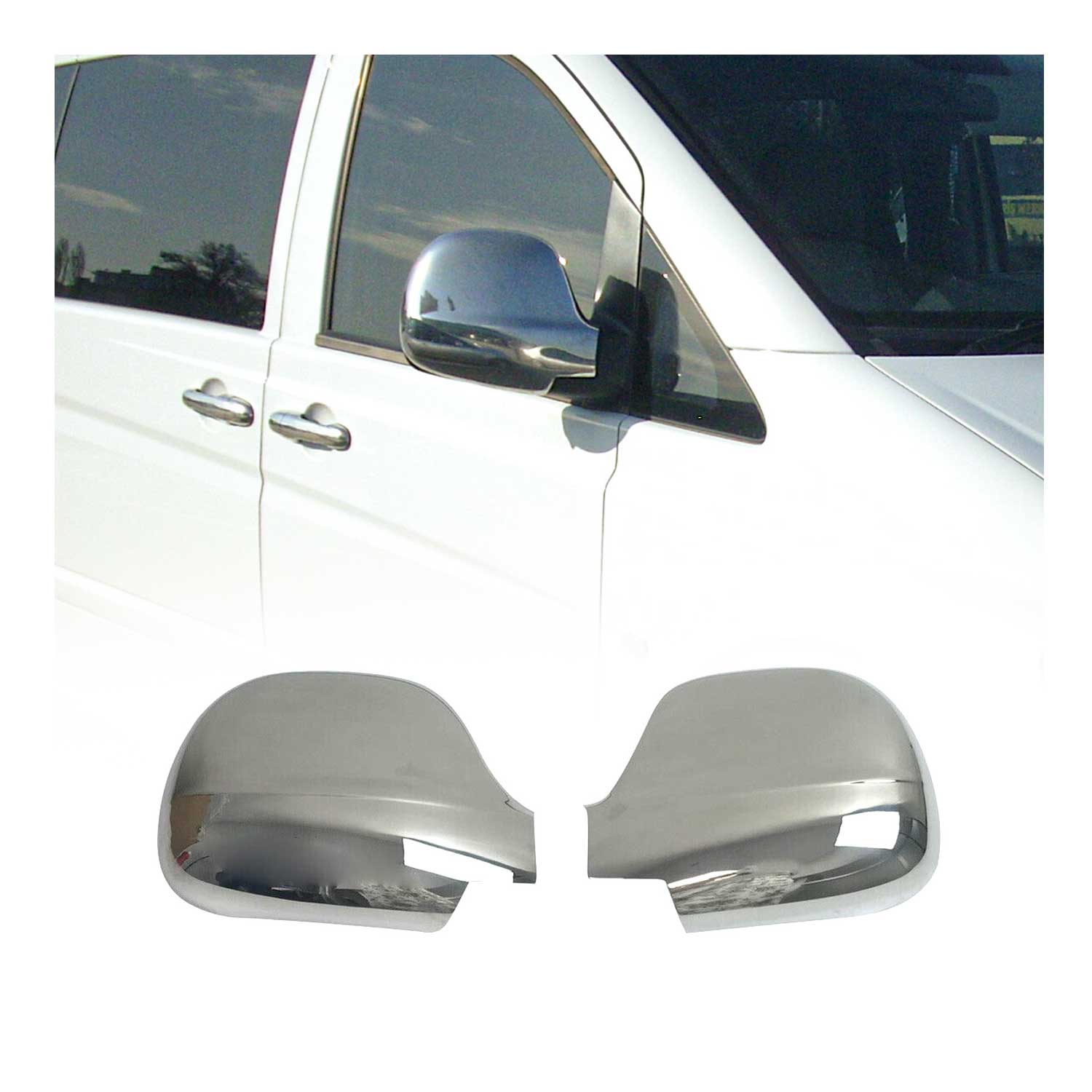 Coques de Rétroviseurs pour Mercedes Viano W639 2003-2010 en Acier Chromé Argent