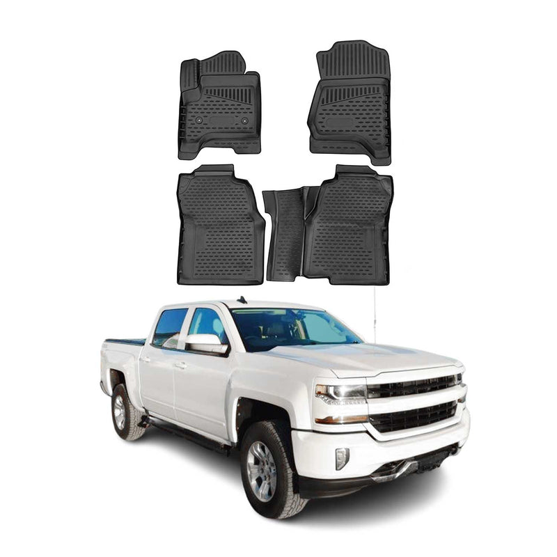 Tapis de sol pour Chevrolet Silverado 2014-2019 en caoutchouc TPE 3D Noir 4Pcs