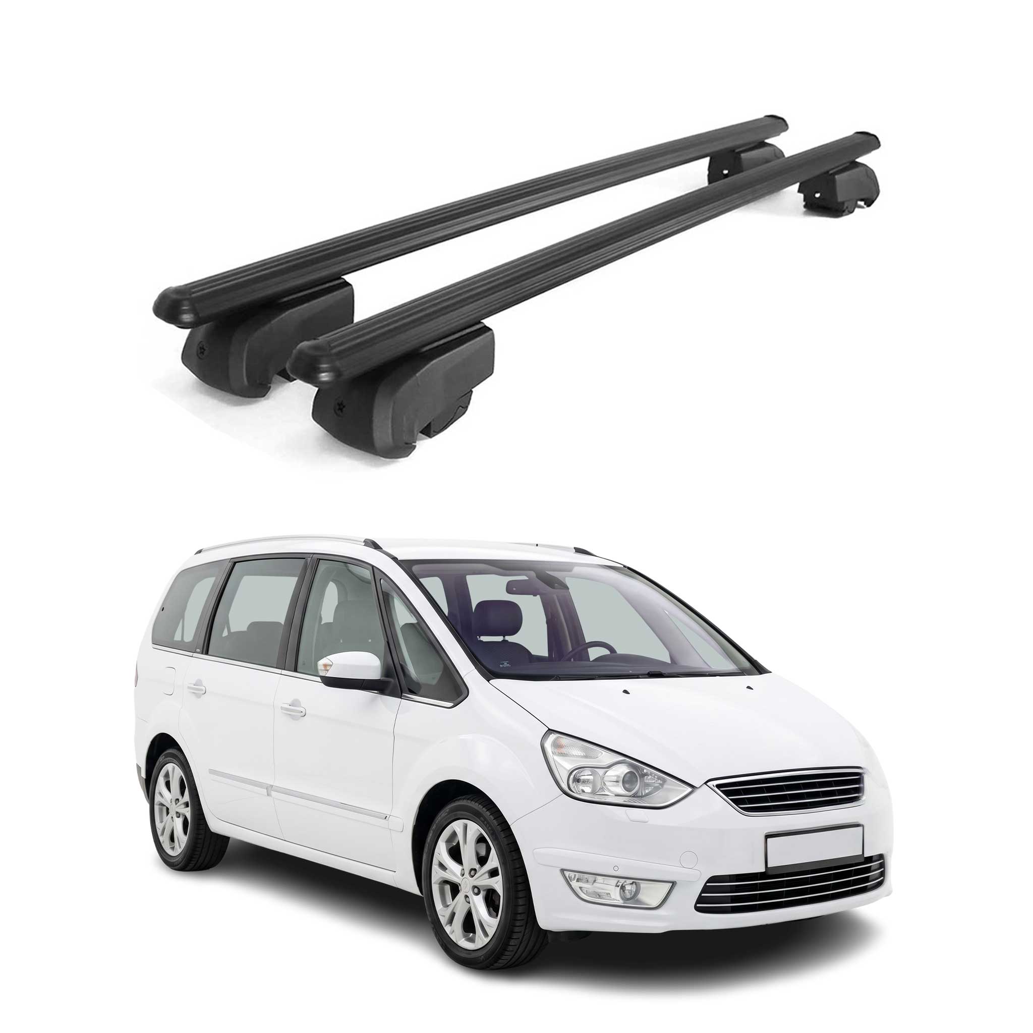 Barres de toit Transversales pour Ford Galaxy II 2006-2015 Aluminium Noir 2Pcs