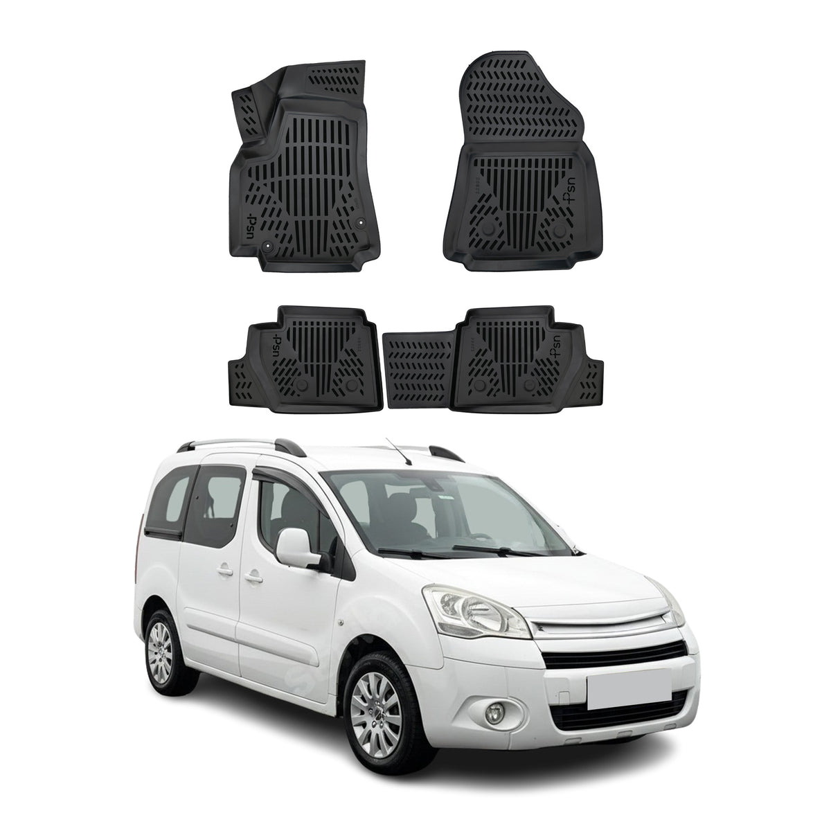 Tapis de sol pour Citroen Berlingo 2 2008-2018 Noir 3D en Caoutchouc TPE 4Pcs