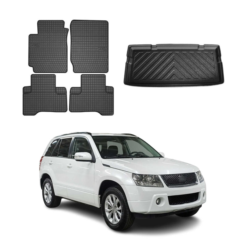 Kit Tapis de sol et coffre pour Suzuki Grand Vitara 2005-2015 TPE Noir