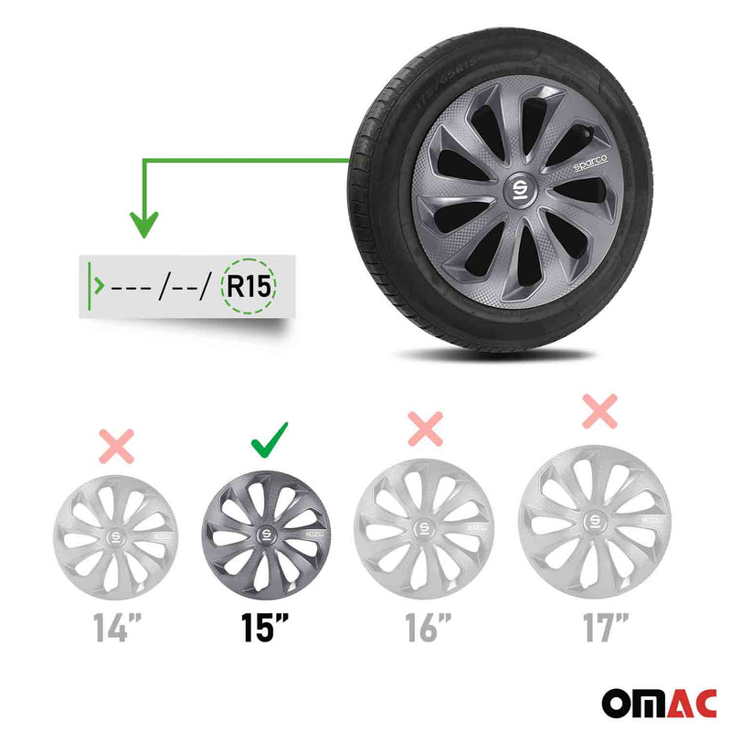 SPARCO Jeu Enjoliveurs de Roues 15 Pouces Gris Carbone en ABS 4 piéces