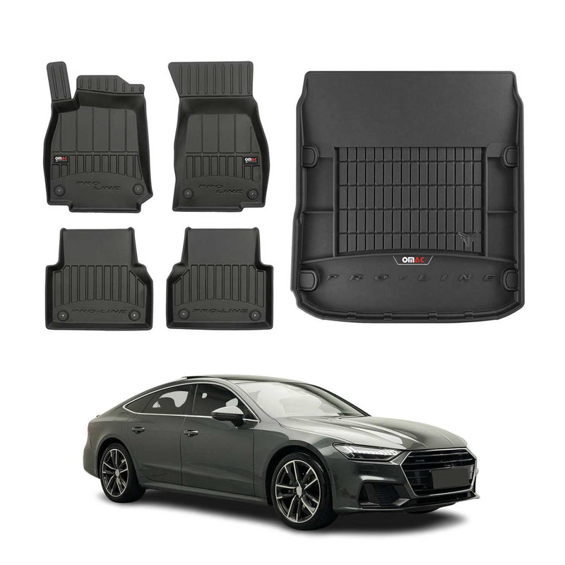 OMAC Kit Tapis de sol et coffre pour Audi A7 C8 Sportback 2018-2025 Premium Noir