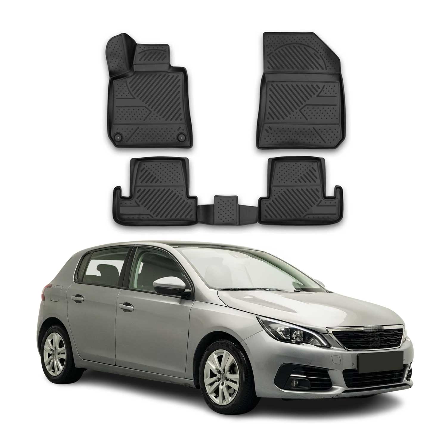 OMAC Tapis de sol pour Peugeot 308 2013-2021 sur mesure en caoutchouc Noir