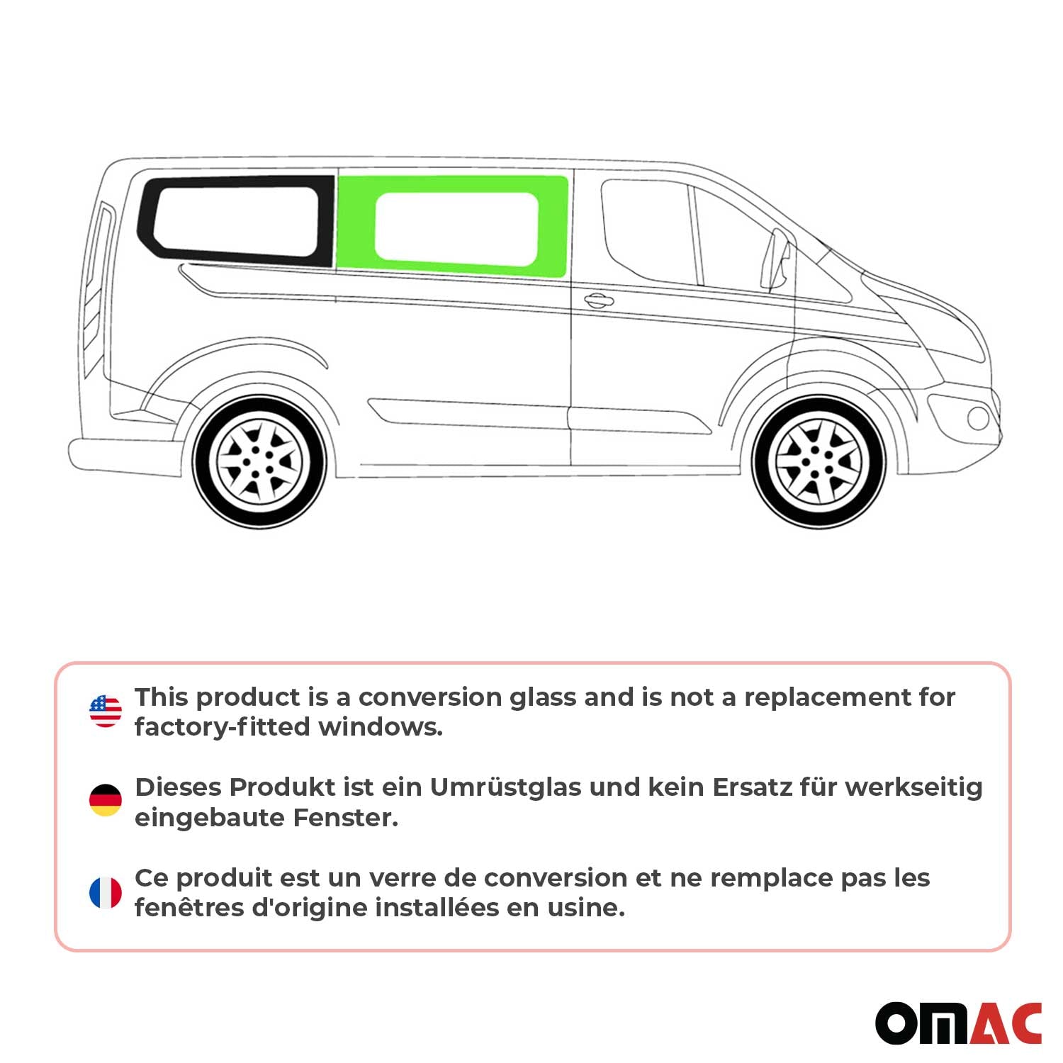 Vitre Porte pour Ford Transit Custom 2013-2024 L1/L2 Droit non coulissante