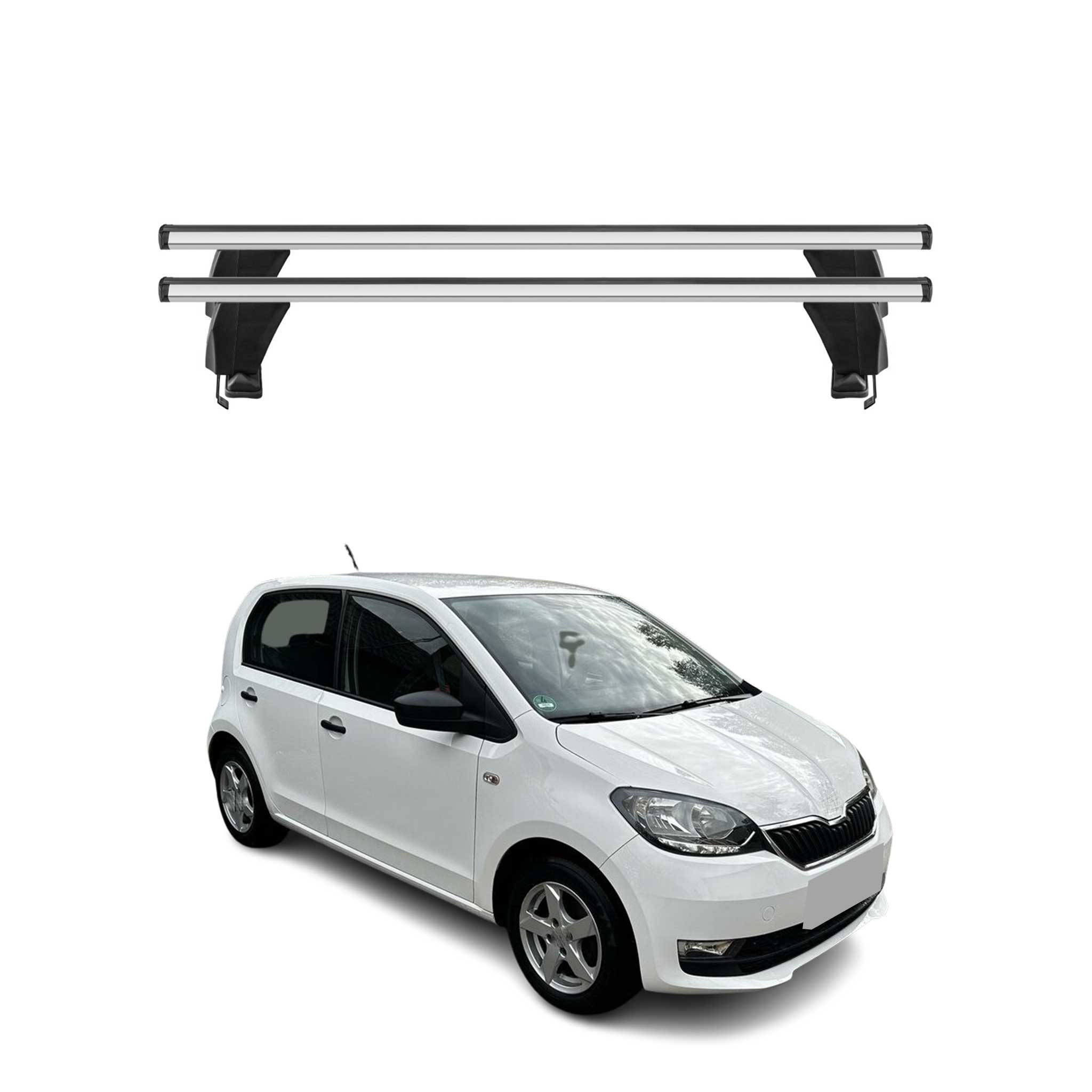 Menabo Barres de toit transversales pour Skoda Citigo 2012-2020 Porte-Bagage en Alu lisse Argent 5Dr 2x TÜV