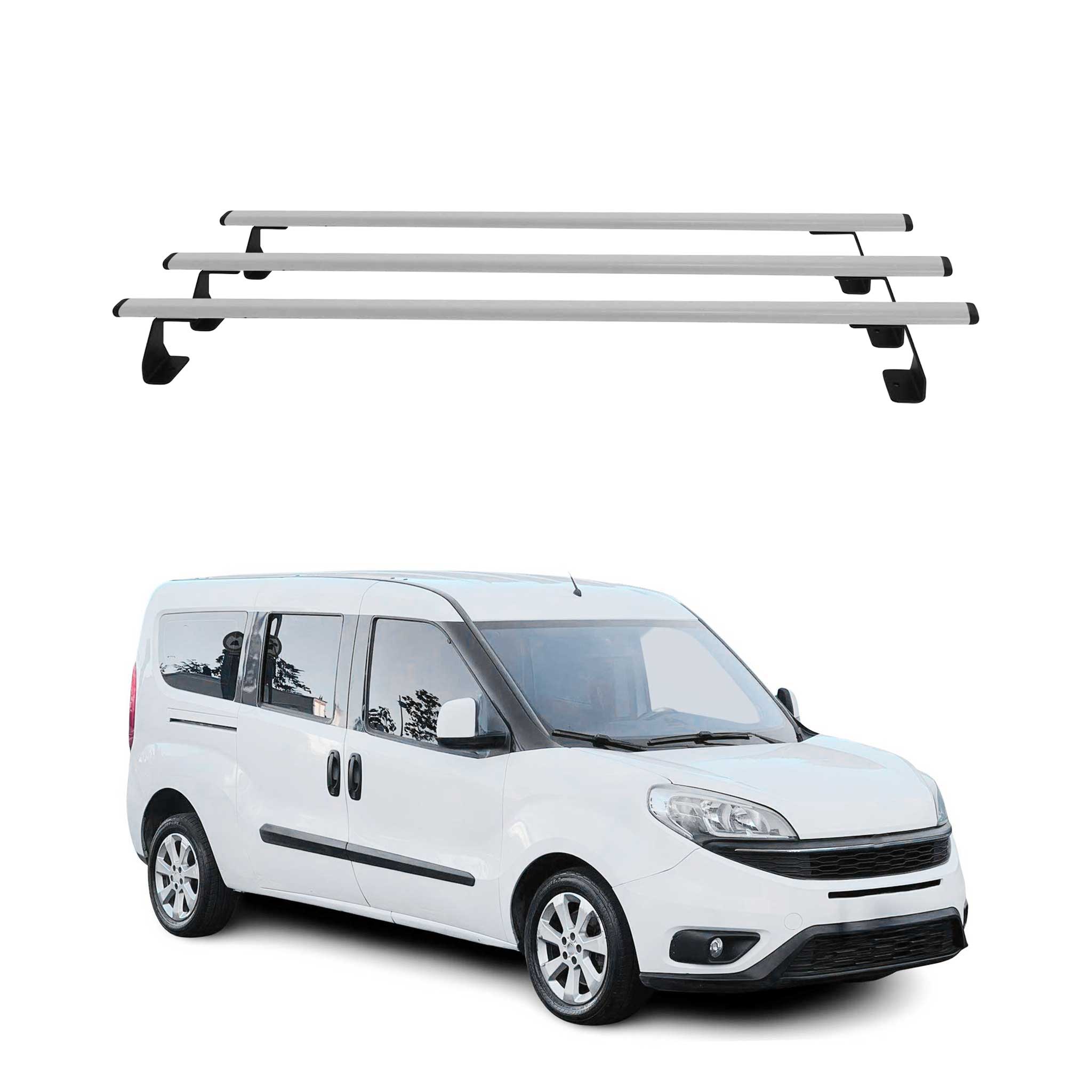 Barres de toit Heavy Duty compatibles avec Fiat Doblo 2010-2021 3 barres Acier