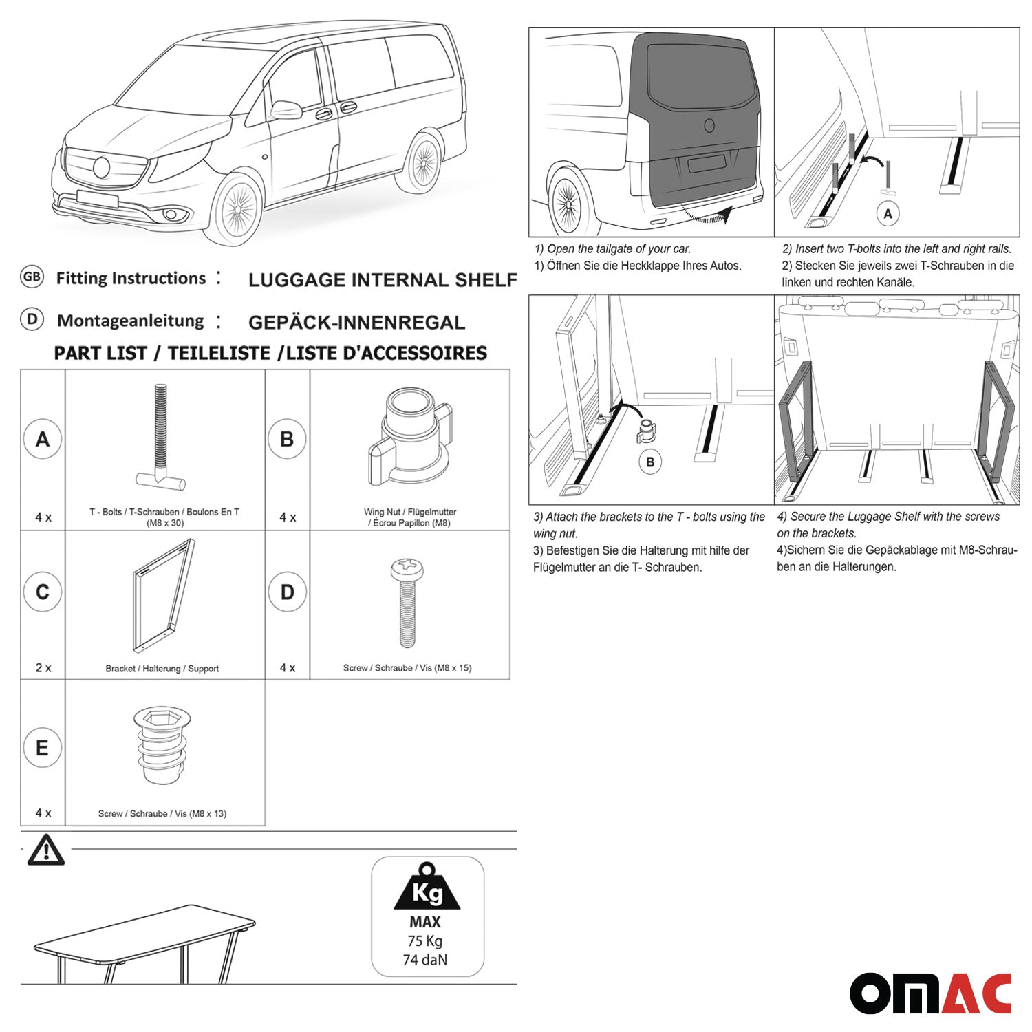 OMAC Consoles de Multiflex Board pour Mercedes Vito W447 2014-2025 en Métal