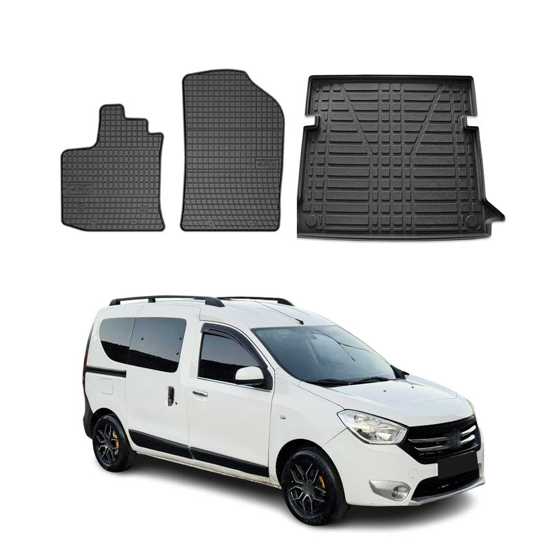 Kit Tapis de sol et coffre pour Dacia Dokker 2012-2024 Noir TPE