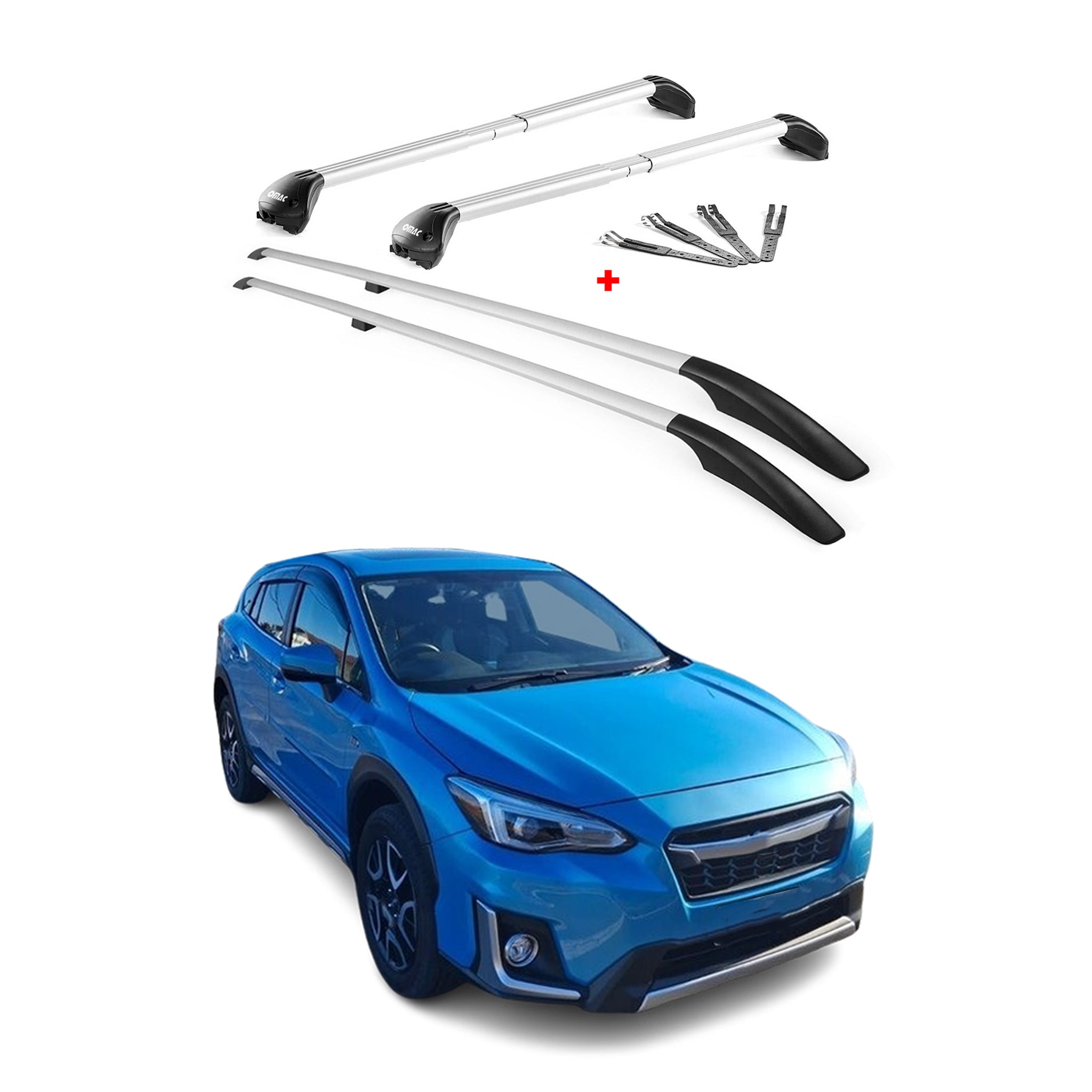 KIT Barres de toit trans+long pour Subaru XV 2012-2018 Alu Gris 4x