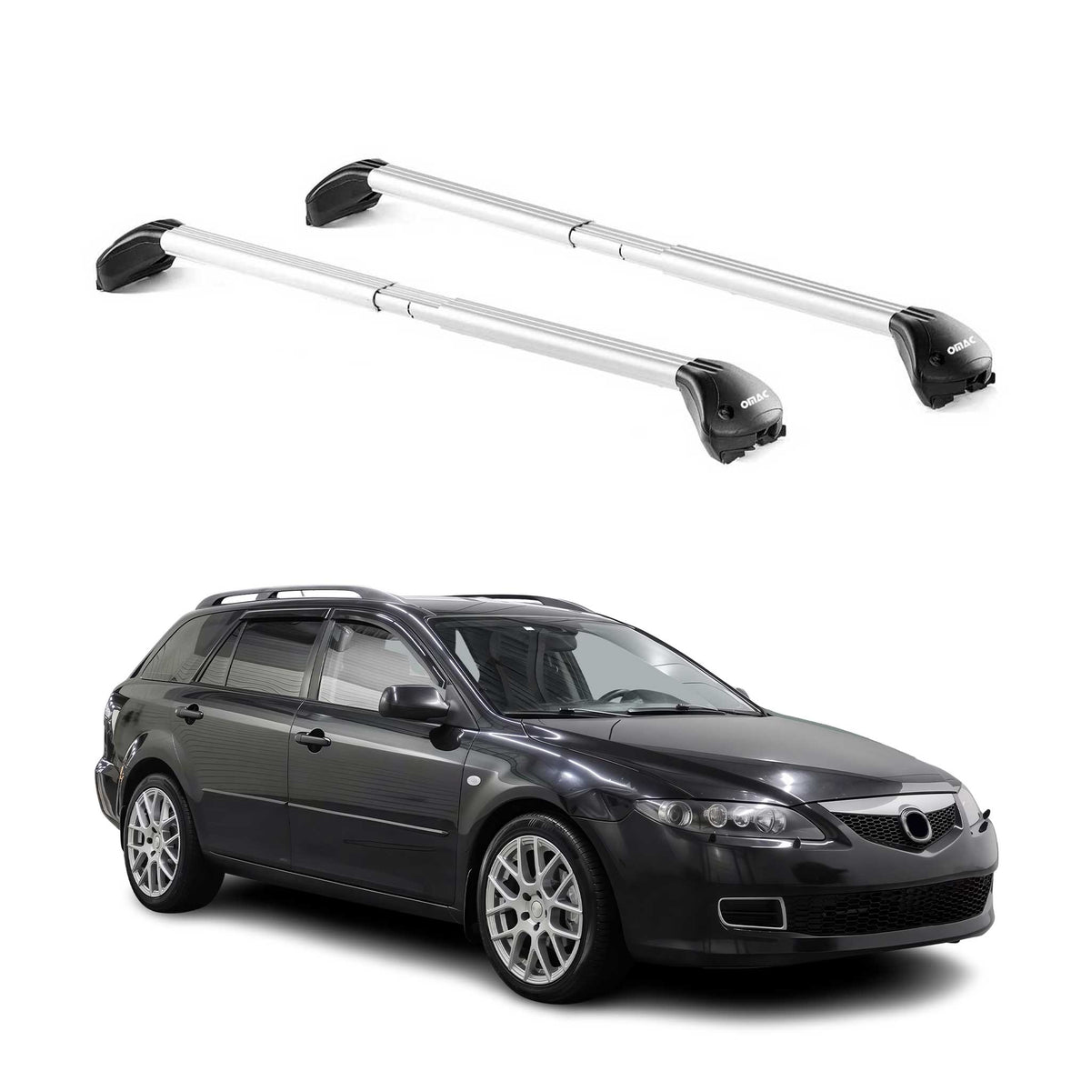 Barres de toit pour Mazda 6 Break 2002-2026 Gris Argenté 2 pièces ABE