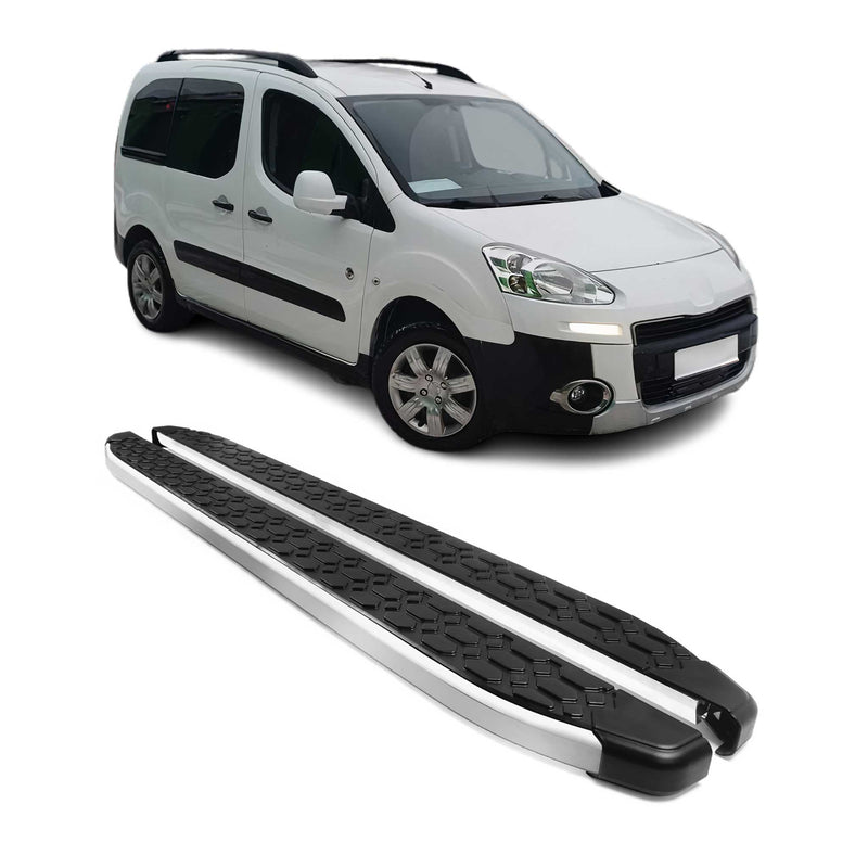 Marchepieds Latéraux pour Peugeot Partner Tepee 2008-2018 Gris Noir Aluminium 2x