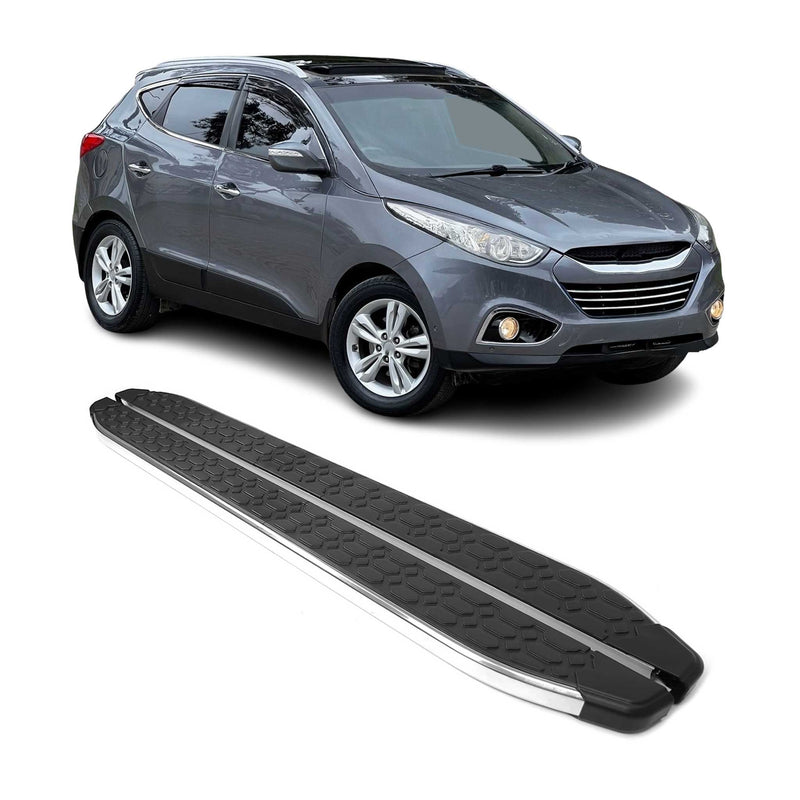 Marchepieds Latéraux pour Hyundai ix35 2009-2015 inox Brillant Argent Noir 2Pcs