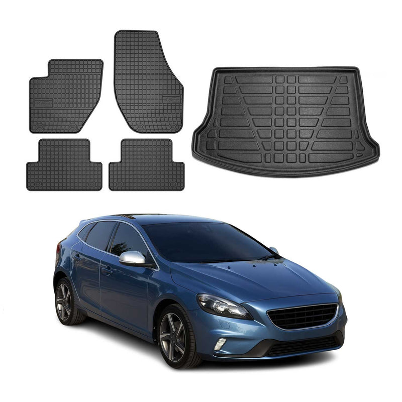 Kit Tapis de sol et coffre pour Volvo V40 2012-2015 TPE Noir