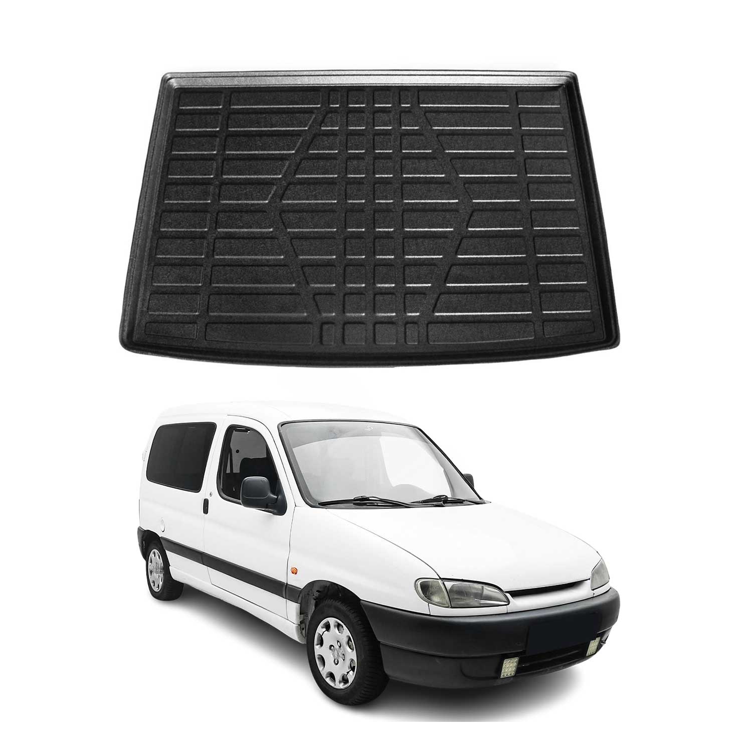 Tapis de Coffre pour Peugeot Partner I MVN 1996-2008 en TPE Noir