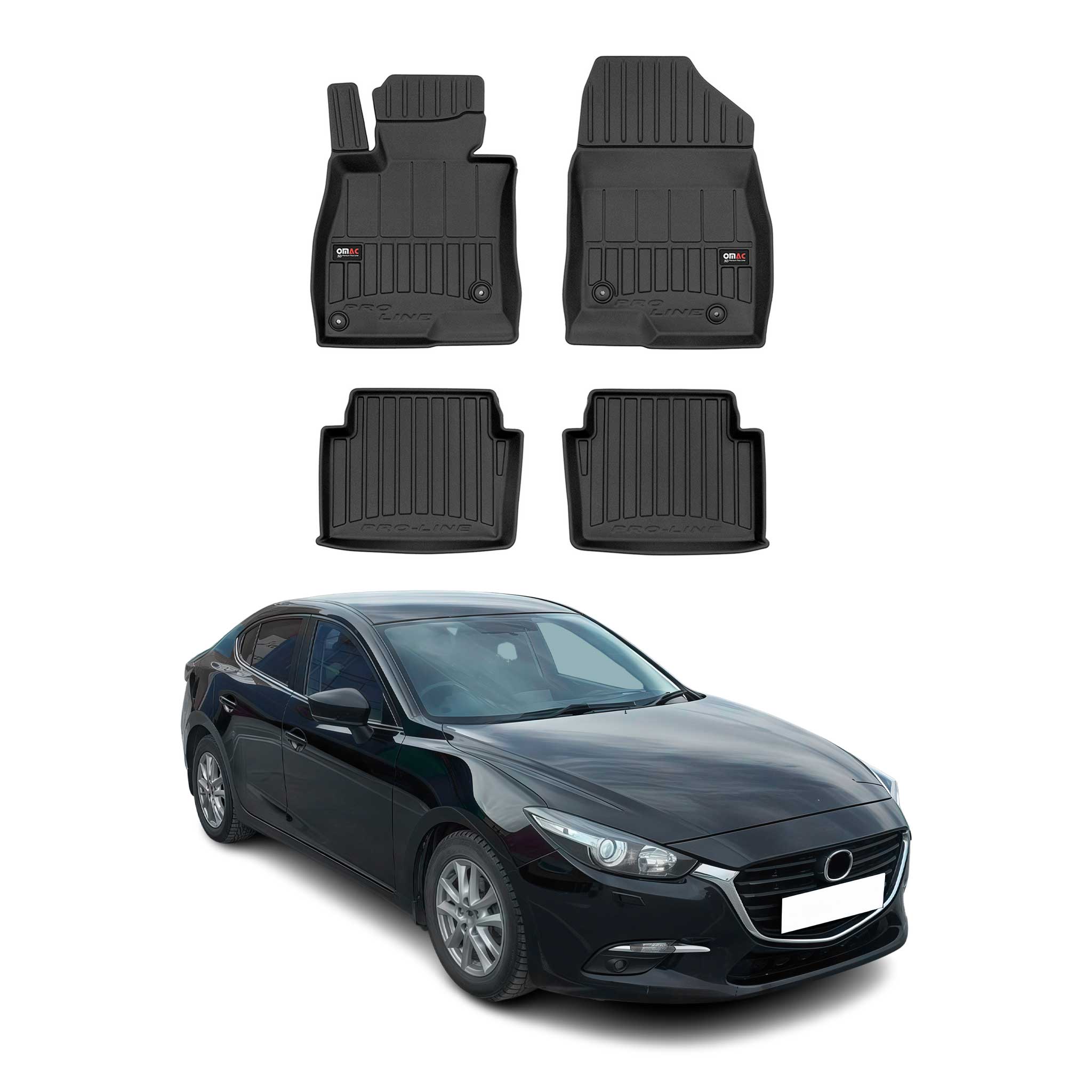 OMAC Tapis de sol en caoutchouc pour Mazda 3 2013-2019 Noir Premium