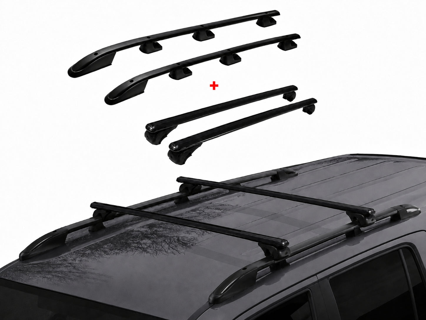 Kit Barres de toit pour Ford Transit 2014-2024 Alu Noir L2 Empattement Moyen 4x