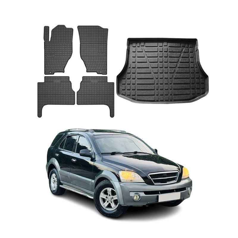 Kit Tapis de sol et coffre pour Kia Sorento 2003-2009 TPE Noir