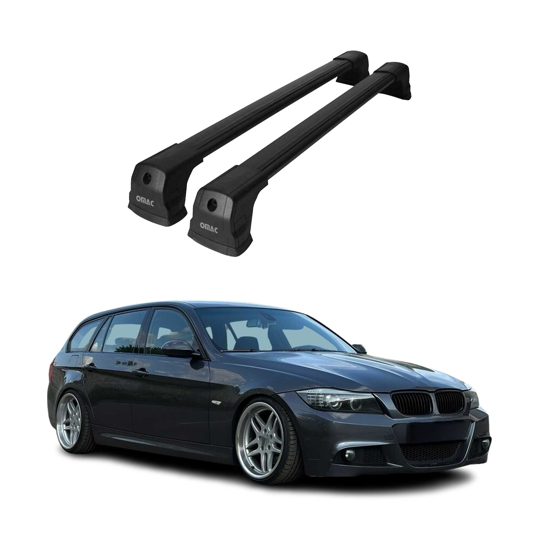 Barres de toit transversales pour BMW Série 3 Berline Break 2004-2012 Alu Noir