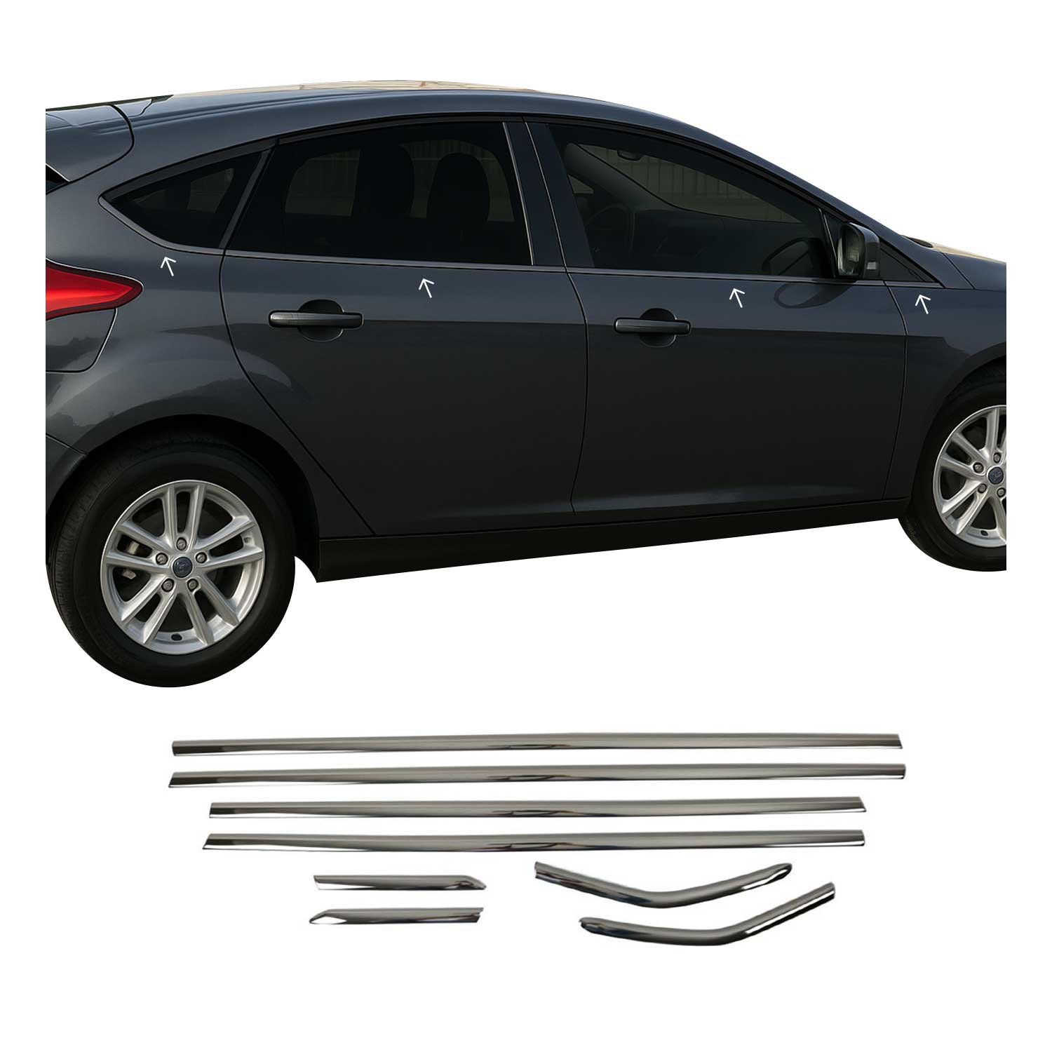 Garniture de Fenêtre pour Ford Focus mk3 HB C346 2011-2018 Acier Inox Foncé 8Pcs