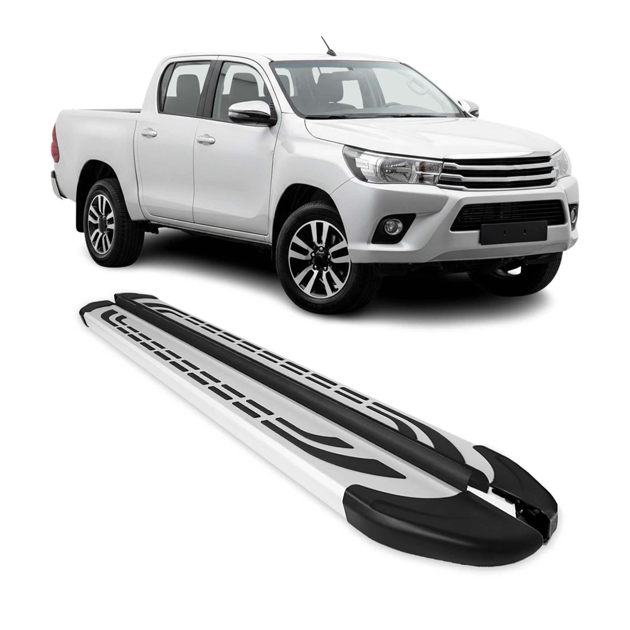Marchepieds Latéraux pédale pour Toyota Hilux Double Cab 2015-2026 Alu Gris 2Pcs