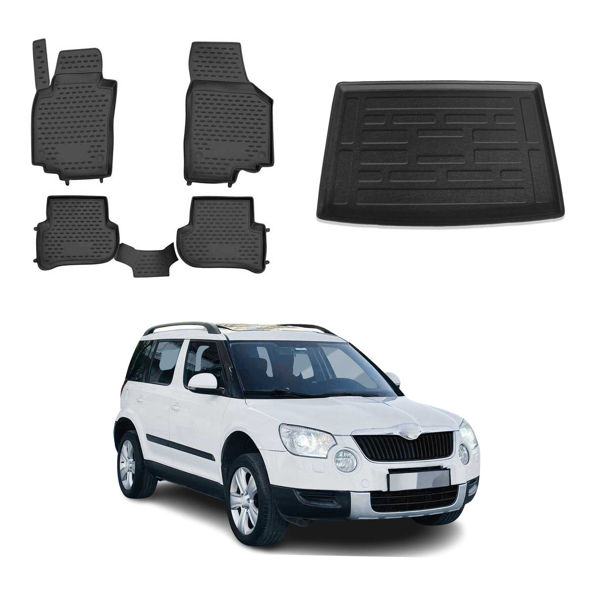 OMAC Kit Tapis de Sol et Coffre pour Skoda Yeti 2010-2013 Pre-FL