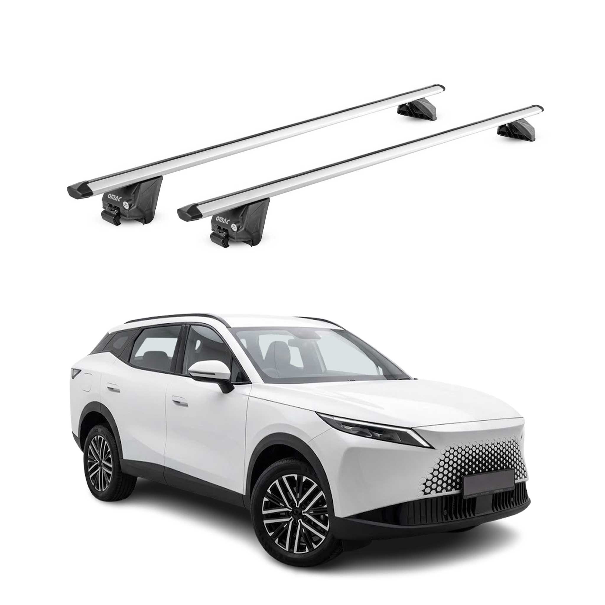 Barres de toit transversales pour Omoda 7 2025-2026 Alu Gris Argenté 2x ABE