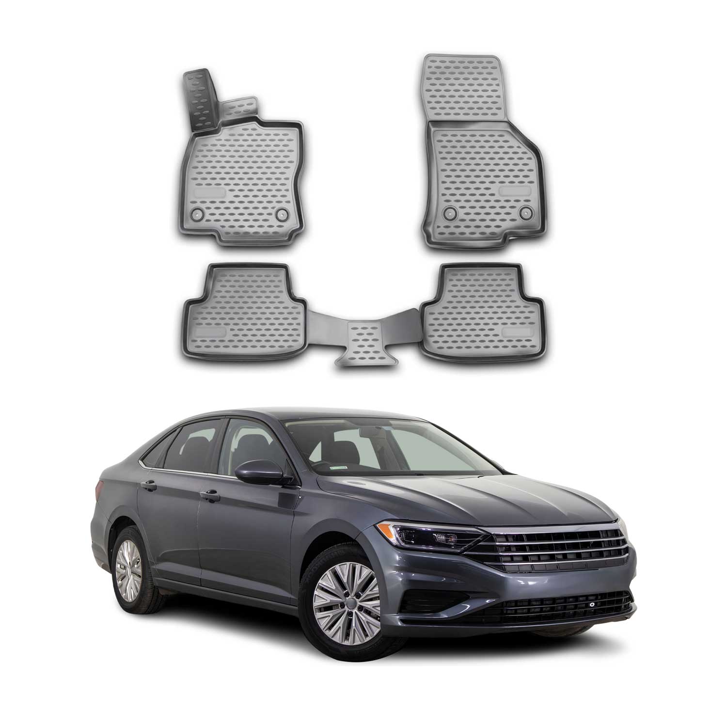 Tapis de sol pour VW Jetta 2018-2020 en caoutchouc TPE 3D Gris 4Pcs