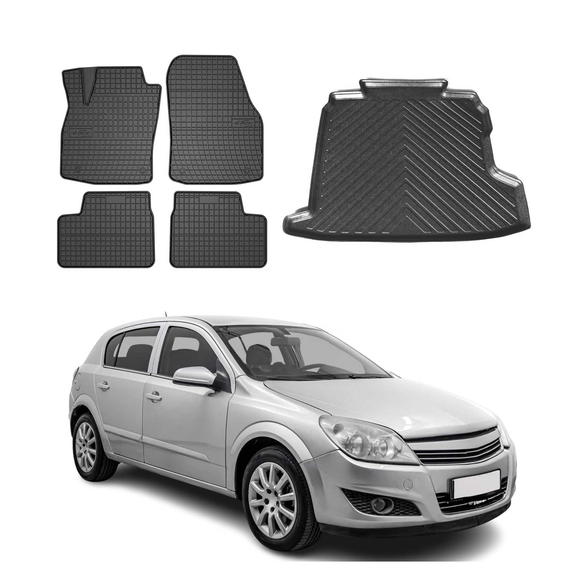 Kit Tapis de sol et coffre pour Opel Astra H 2005-2010 Berline TPE Noir