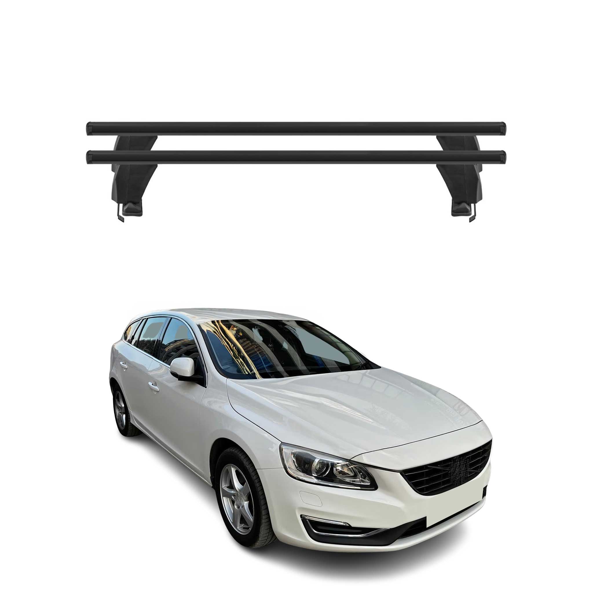 Menabo Barres de toit Transversales pour Volvo V60 2013-2018 Alu Noir ABE 2x