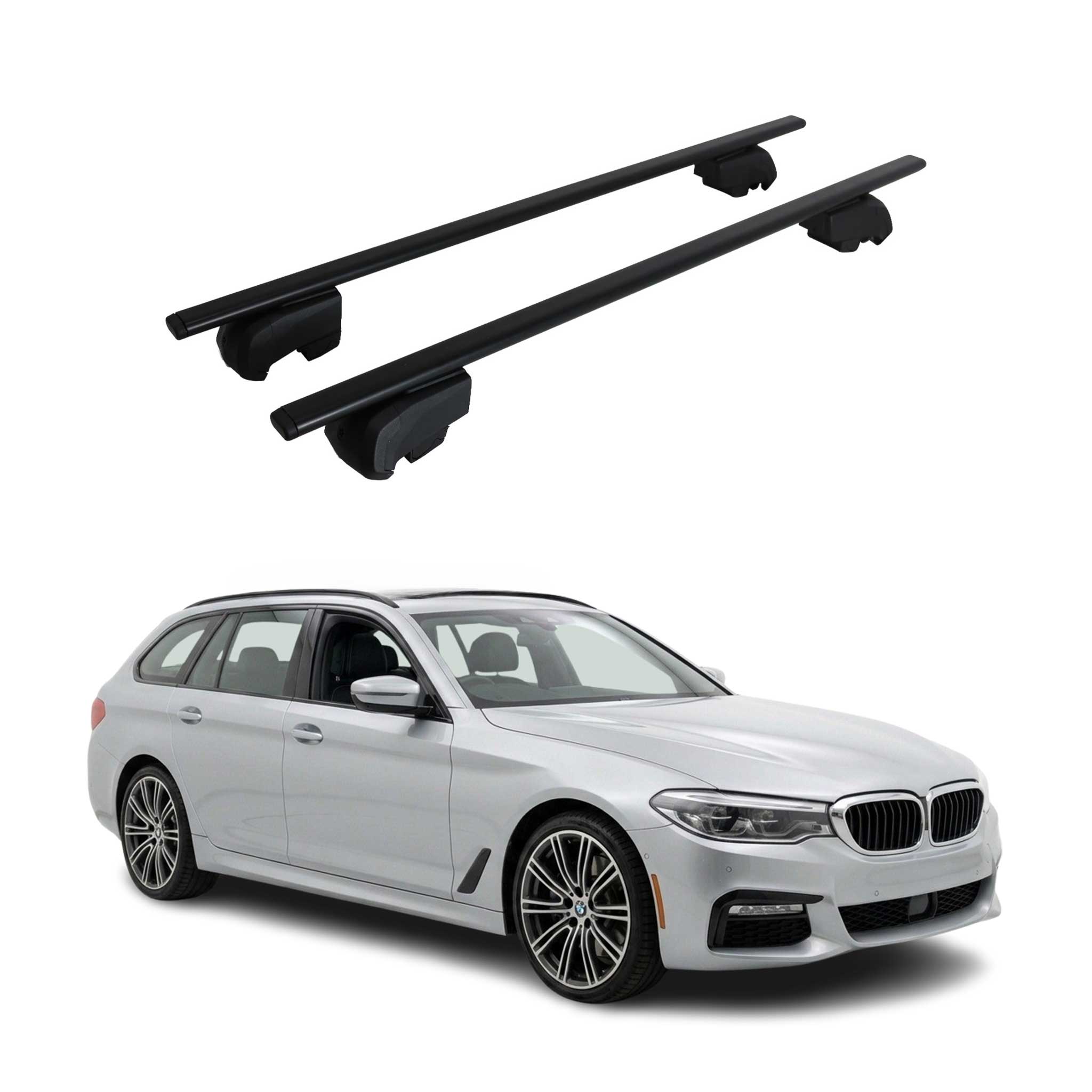 Barres de toit Transversales pour BMW Série 5 G31 Break 2017-2023 Fer Noir 2Pcs